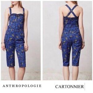 Cartonnier Anthropologie Womens Jumpsuit Romper Blue Straps Size 12 Knee Length